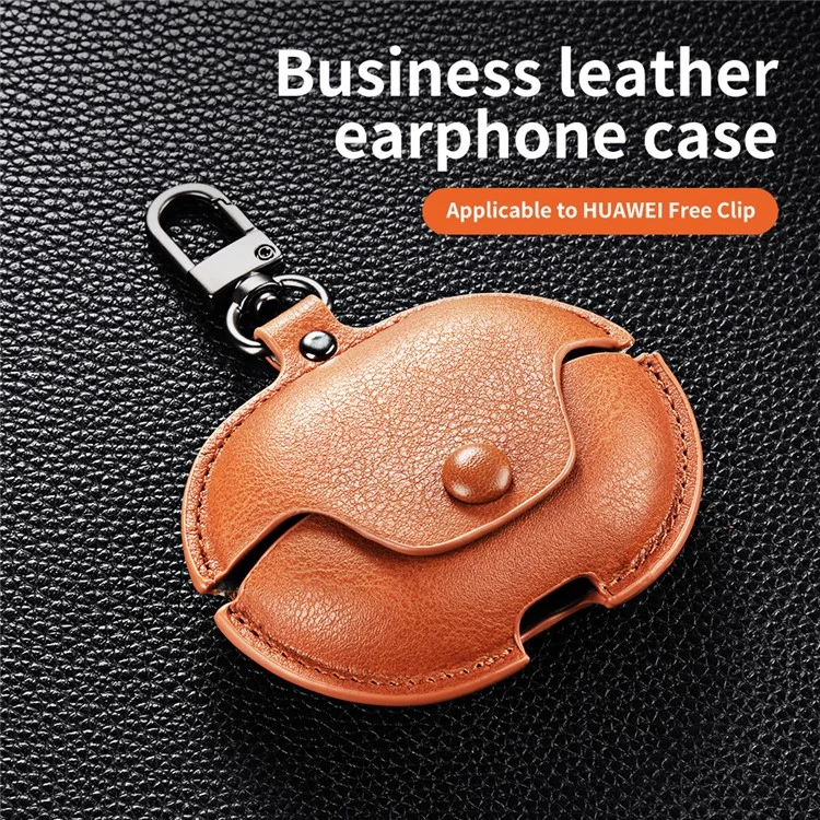 For Huawei FreeClip Earphone Case PU Leather Bluetooth-compatible Headset Charging Bin Sleeve - Dark Brown