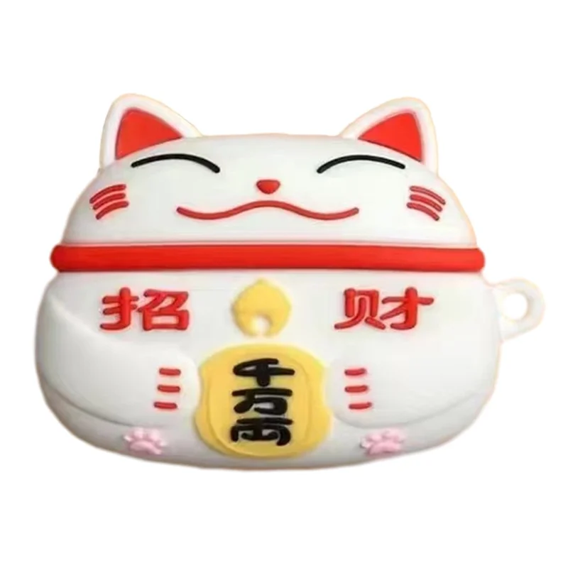 For Pro 6 TWS Earphone Silicone Anti-drop Case Cute Cartoon Protective Cover - White Lucky Cat