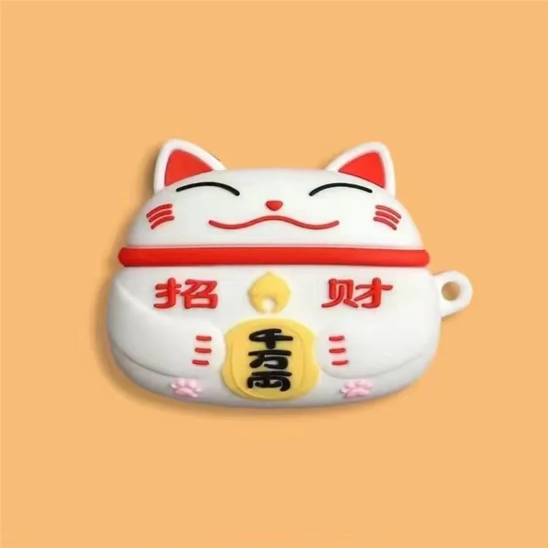 For Pro 6 TWS Earphone Silicone Anti-drop Case Cute Cartoon Protective Cover - White Lucky Cat