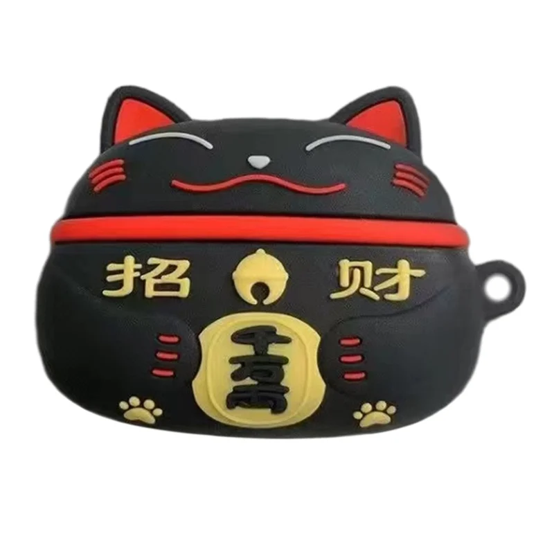For Pro 6 Bluetooth-compatible Earphone Cute Cartoon Anti-drop Case Soft Silicone Cover - Black Lucky Cat