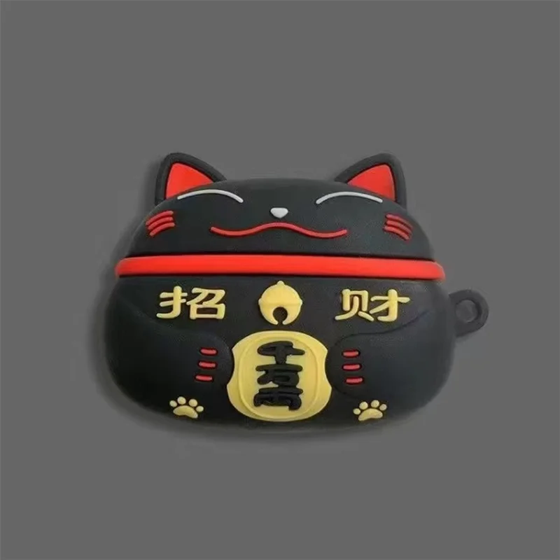 For Pro 6 Bluetooth-compatible Earphone Cute Cartoon Anti-drop Case Soft Silicone Cover - Black Lucky Cat