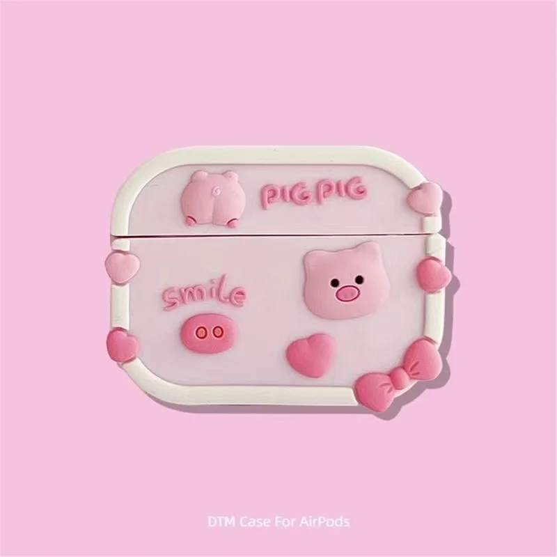 For Pro 6 Bluetooth-compatible Earphone Cute Cartoon Anti-drop Case Soft Silicone Cover - Pink Pig