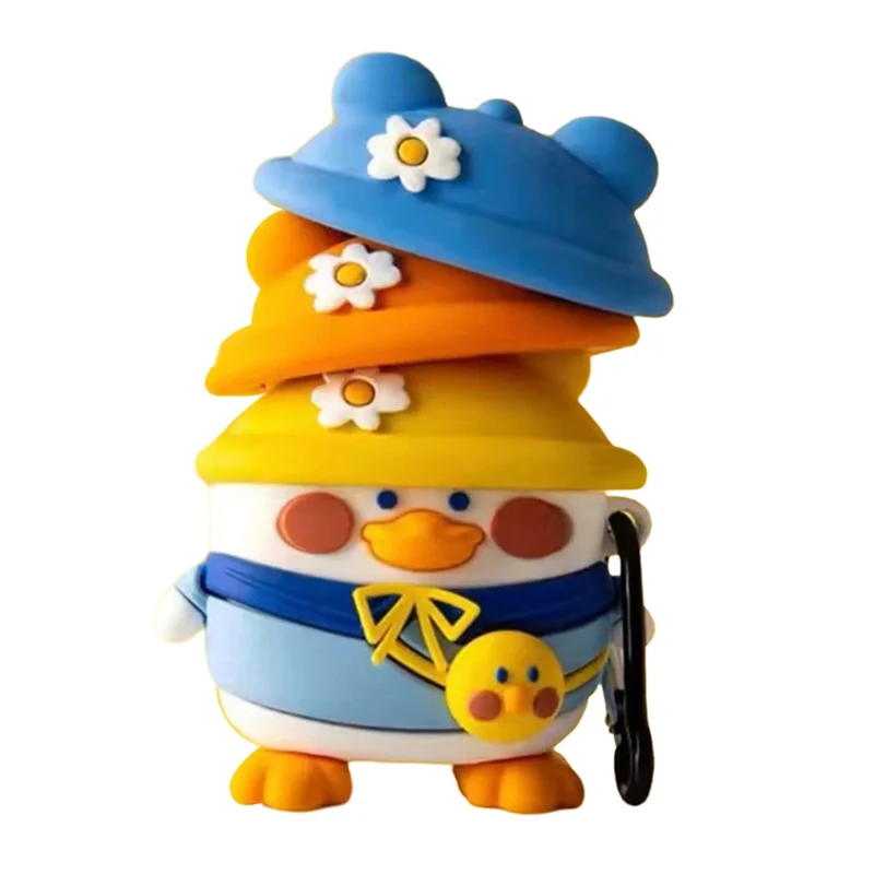 No.3 Cartoon Silicone Cover for Pro 6 Bluetooth-compatible Earphone Dust-proof Protective Sleeve - Duck with 3 Cap