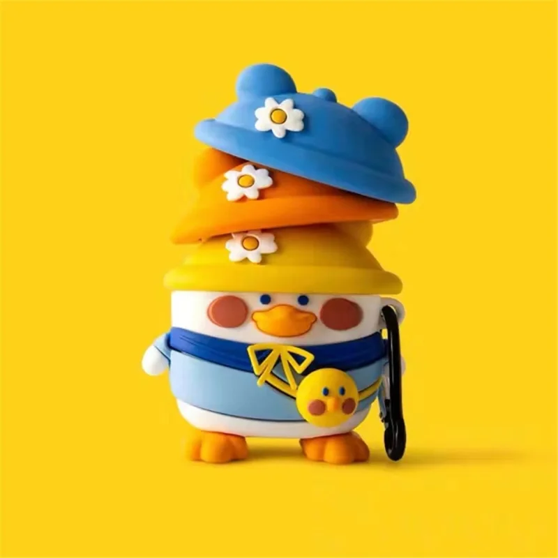 No.3 Cartoon Silicone Cover for Pro 6 Bluetooth-compatible Earphone Dust-proof Protective Sleeve - Duck with 3 Cap