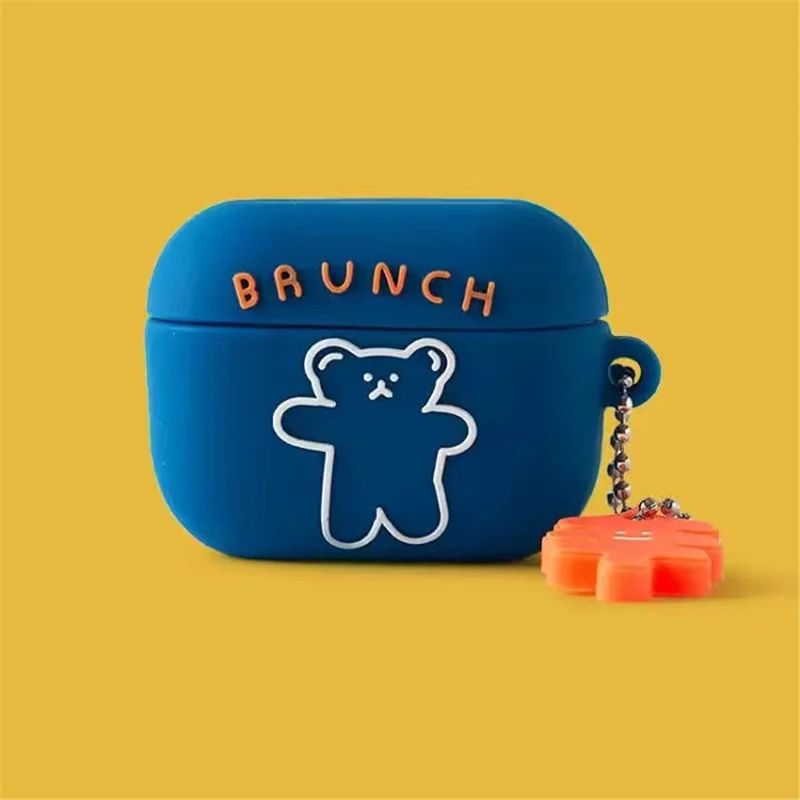 No.2 Silicone Cover for Lenovo LP40 Plus Bluetooth-compatible Earphone Cartoon Headphone Sleeve - Blue Bear