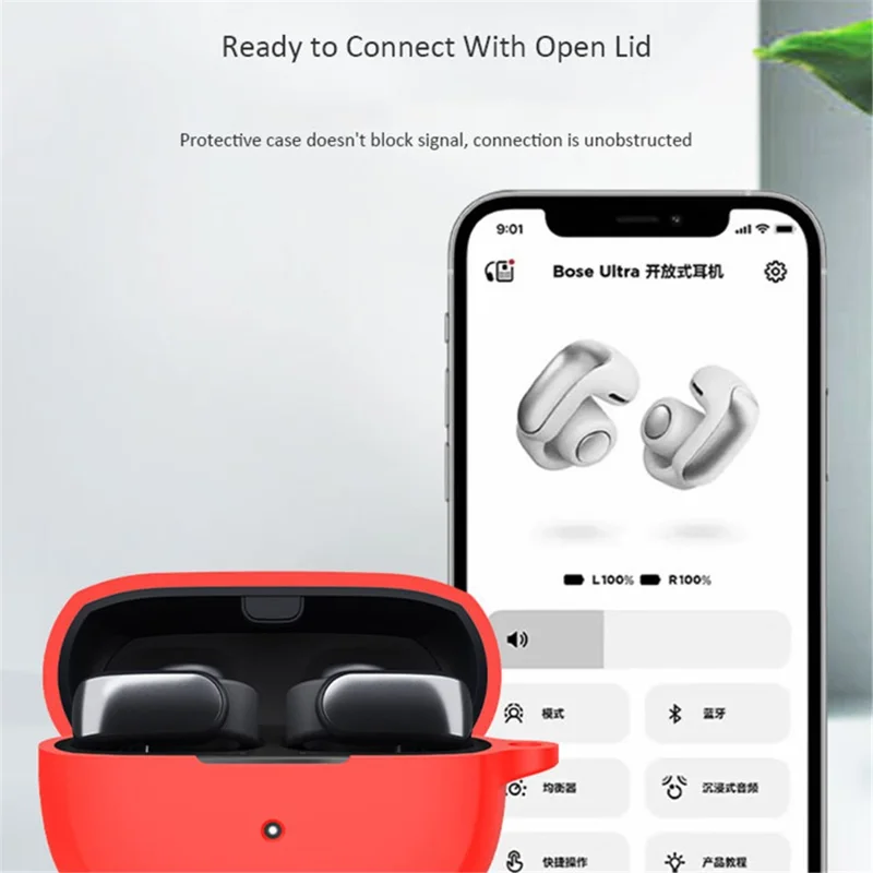 Pour Bose Ultra Open Case Anti-poussière Flexible Silicone Earbu Cover avec Boucle de Transport - Vert Noirâtre