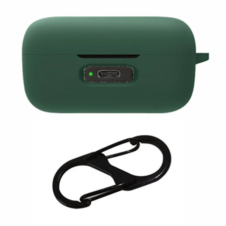 For MOMENTUM True Wireless 4 Earphone Case Silicone Protective Cover with Carabiner - Blackish Green