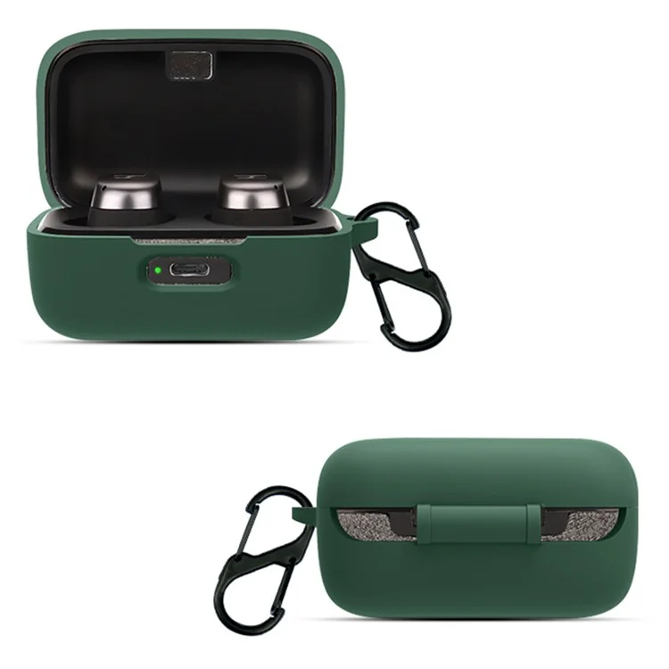 Pour Momentum True Wireless 4 Earphone Case de Protection en Silicone Avec Carabiner - Vert Noirâtre