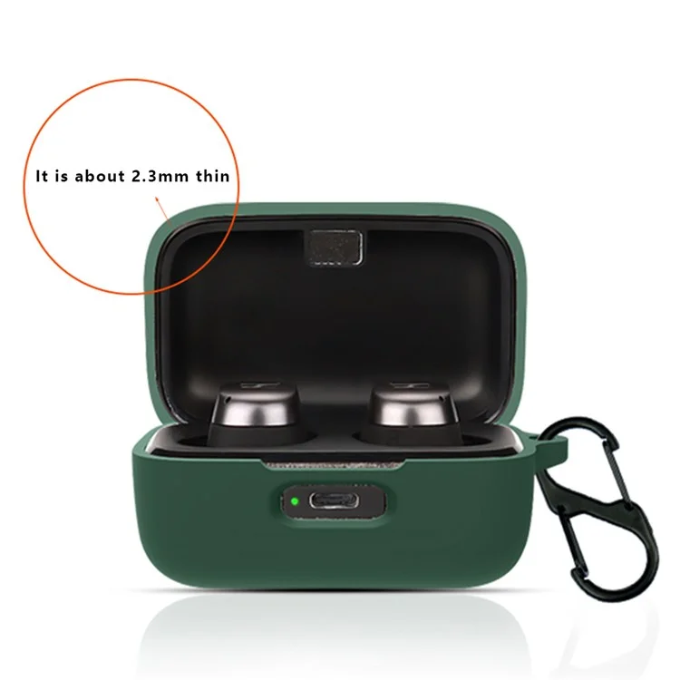 Para MOMENTUM True Wireless 4 Capa Protetora de Silicone para Fones de Ouvido com Mosquetão - Verde Escuro