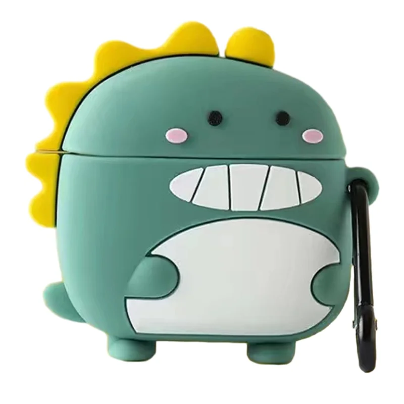 For Baseus W04 Lovely Cartoon Bluetooth-compatible Earphone Cover Soft Silicone Anti-drop Case - Green Dinosaur