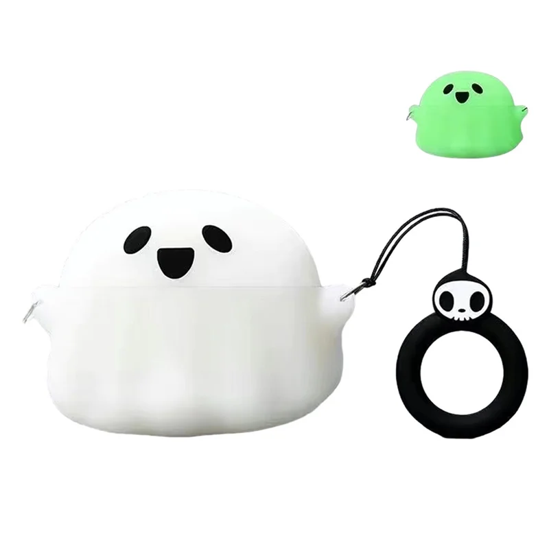 For Baseus WM02 Bluetooth-compatible Earphone Protection Cover Cartoon Design Silicone Anti-drop Case - Luminous Ghost