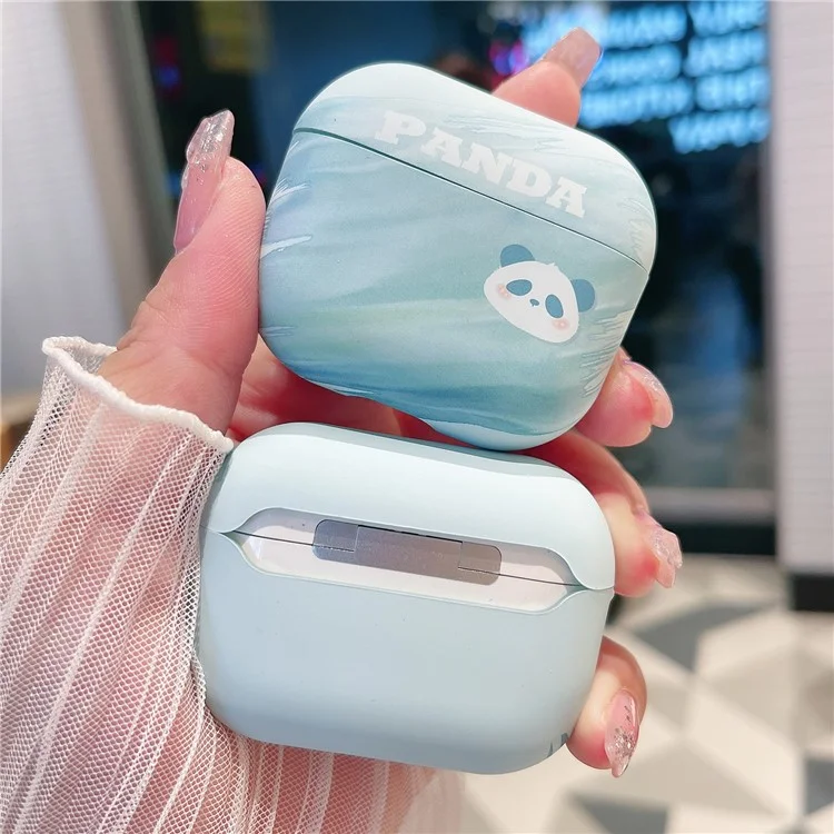 For Apple AirPods with Charging Case (2016) / (2019)  /  AirPods with Wireless Charging Case (2019) PC Case Cartoon Panda Pattern Printing Cover