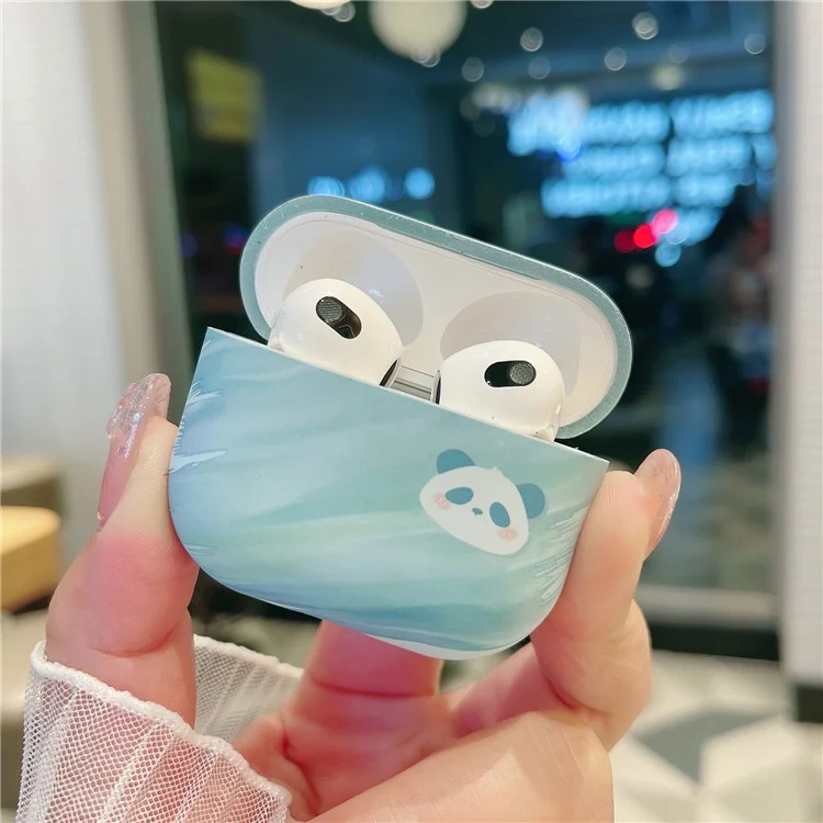 Para Apple AirPods 3 Matte Hard PC Case Cartoon Panda Pattern Printing Protective Cover