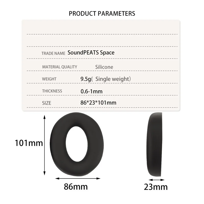 1 Pair For SoundPEATS Space Headset Cushion Protective Cover Earpad Silicone Case - Black