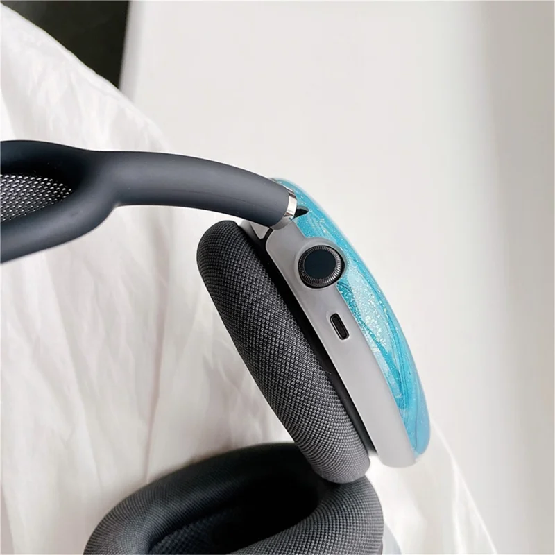 Pour AirPods Max 1 Paire Motif Marbre Couvercle de Protection de Coque de Coussin d'oreille en TPU Souple - Bleu