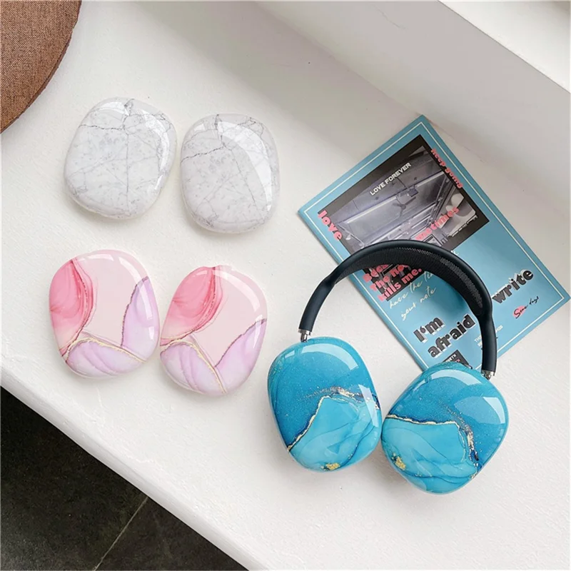 Pour AirPods Max 1 Paire Motif Marbre Couvercle de Protection de Coque de Coussin d'oreille en TPU Souple - Bleu