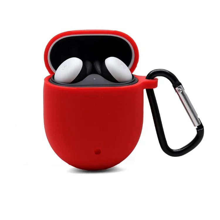 Para o Google Pixel Buds 2 Soft Silicone Case Earphone Shell com Anti-lost Buckle Pure Color Design - Vermelho