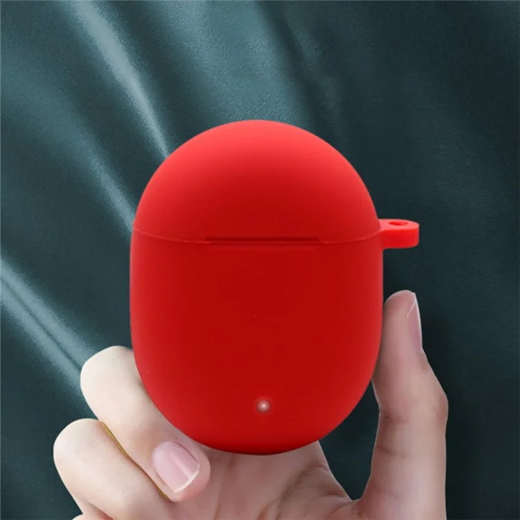 For Google Pixel Buds 2 Soft Silicone Case Earphone Shell with Anti-lost Buckle Pure Color Design - Red