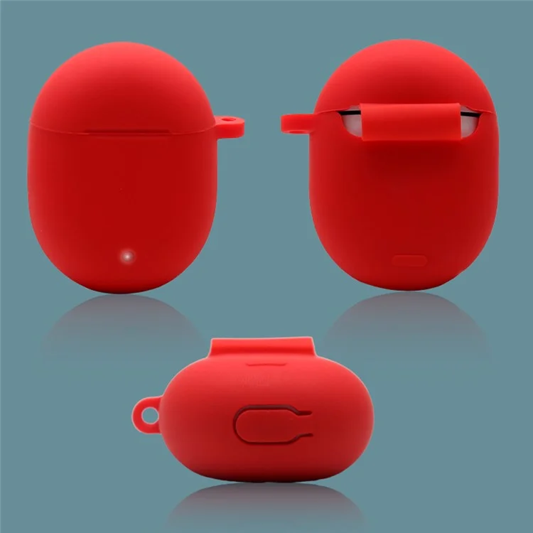 For Google Pixel Buds 2 Soft Silicone Case Earphone Shell with Anti-lost Buckle Pure Color Design - Red