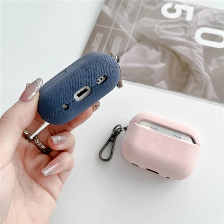 Pour Apple AirPods Pro 2 Bluetooth Écouteurs Étui de protection Texture Suède TPU avec boucle métallique - Gris