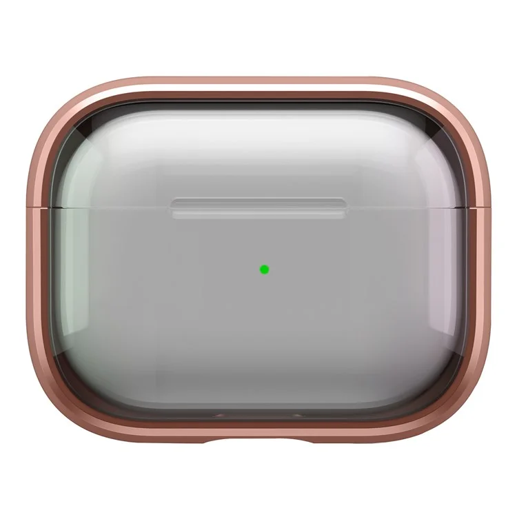 For Apple AirPods Pro 2 Case PC+TPU Bluetooth-compatible Earbud Cover Phone Stand with Carabiner - Transparent Rose Gold