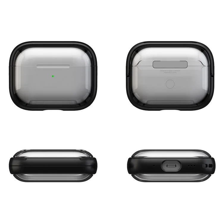 For Apple AirPods Pro 2 Case PC+TPU Bluetooth-compatible Earbud Cover Phone Stand with Carabiner - Transparent Rose Gold