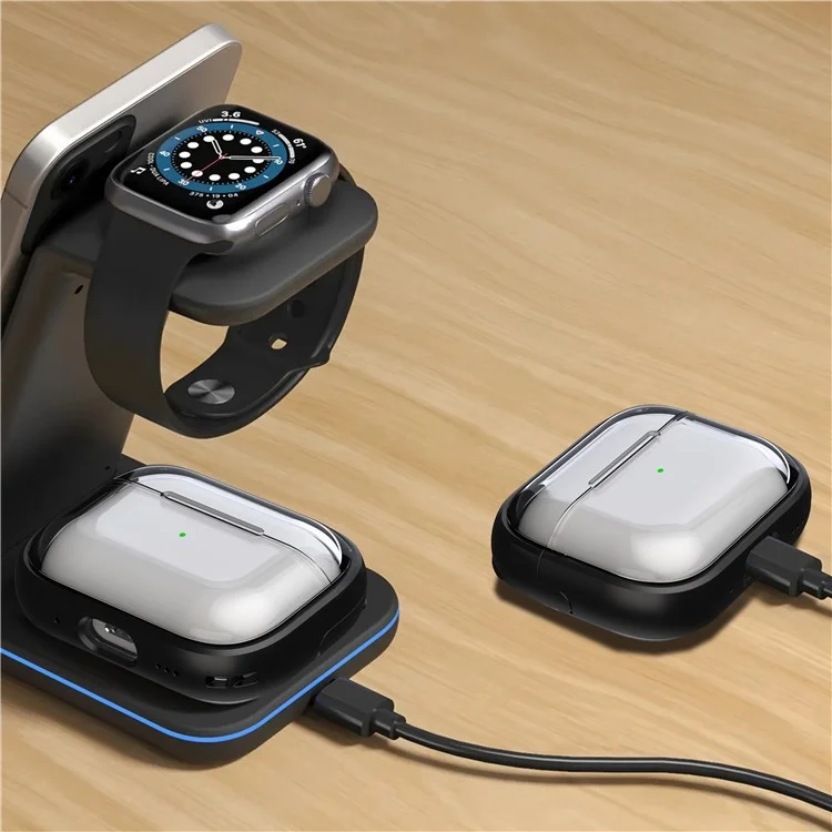Für Apple AirPods 3-Etui PC+TPU Bluetooth-Kopfhörer-Etui Handytasche mit Karabiner - Transparent Schwarz