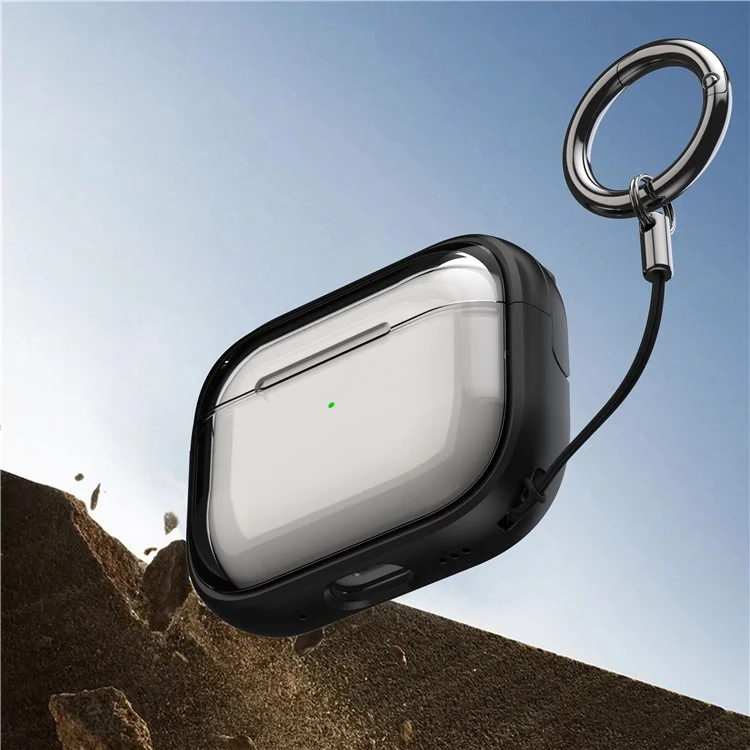 Für Apple AirPods 3-Etui PC+TPU Bluetooth-Kopfhörer-Etui Handytasche mit Karabiner - Transparent Schwarz