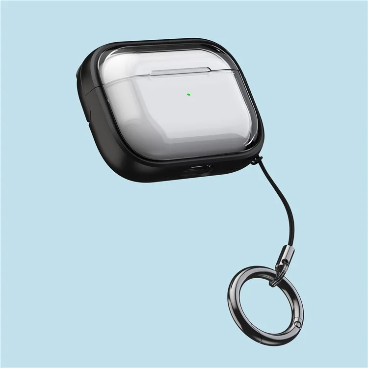 Für Apple AirPods 3-Etui PC+TPU Bluetooth-Kopfhörer-Etui Handytasche mit Karabiner - Transparent Schwarz