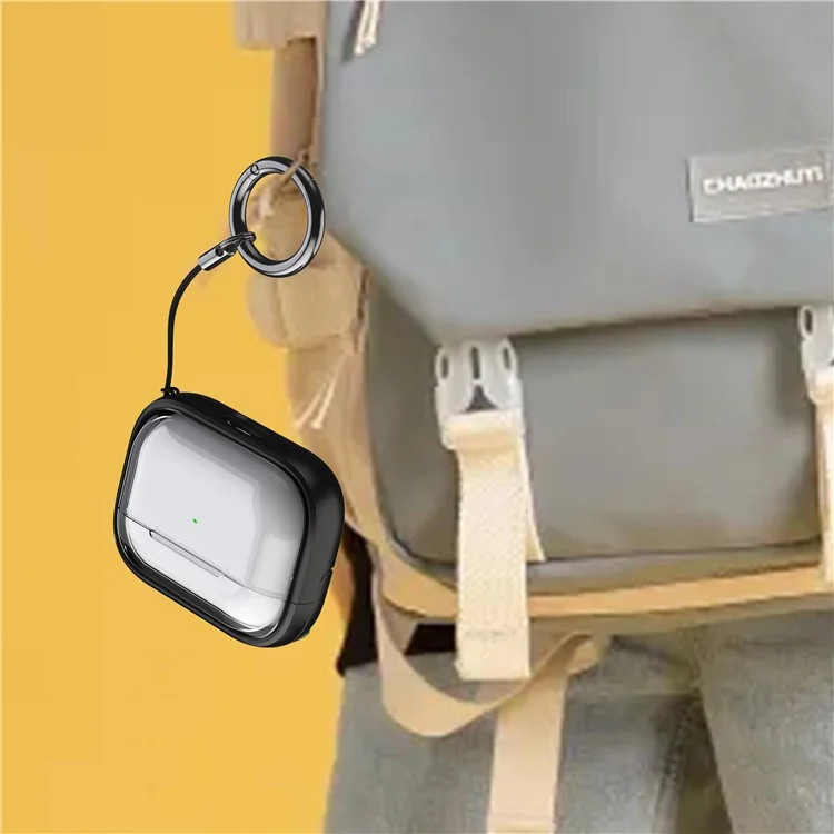 Für Apple AirPods 3-Etui PC+TPU Bluetooth-Kopfhörer-Etui Handytasche mit Karabiner - Transparent Schwarz
