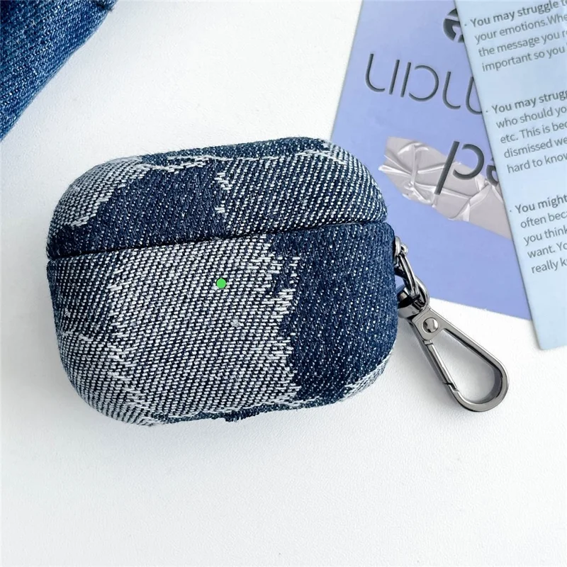 For Apple AirPods Pro Splicing Denim Bluetooth-compatible Earphone Cover Protective Case with Metal Hook - Style D