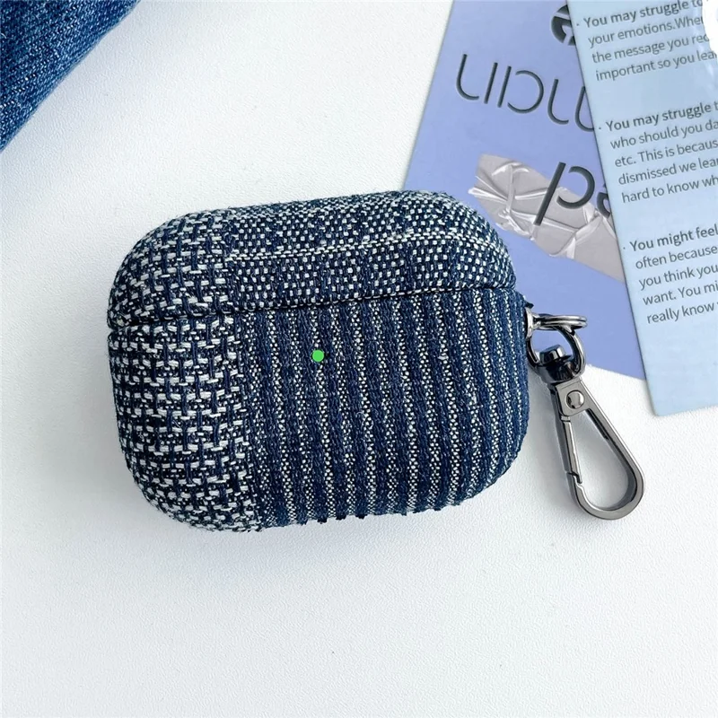 For Apple AirPods Pro Splicing Denim Bluetooth-compatible Earphone Cover Protective Case with Metal Hook - Style E