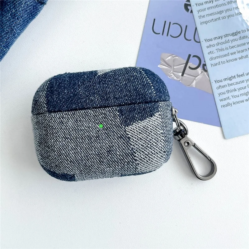 For Apple AirPods 3 Case Bluetooth-compatible Earphone Cover with Metal Hook Splicing Denim Design - Style B