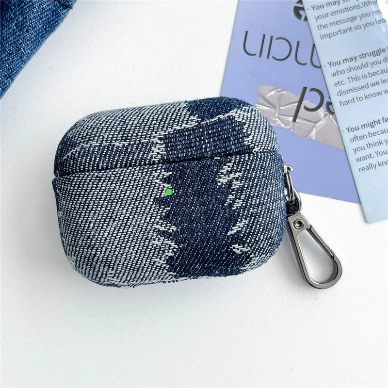 For Apple AirPods 3 Case Bluetooth-compatible Earphone Cover with Metal Hook Splicing Denim Design - Style C