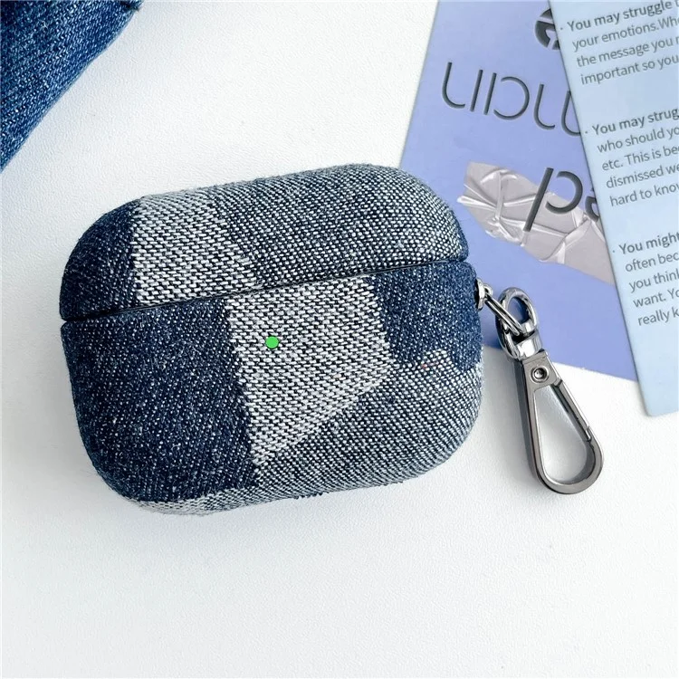 Protective Case for AirPods Pro 2 Splicing Denim Bluetooth-compatible Earphone Cover with Metal Hook - Style A