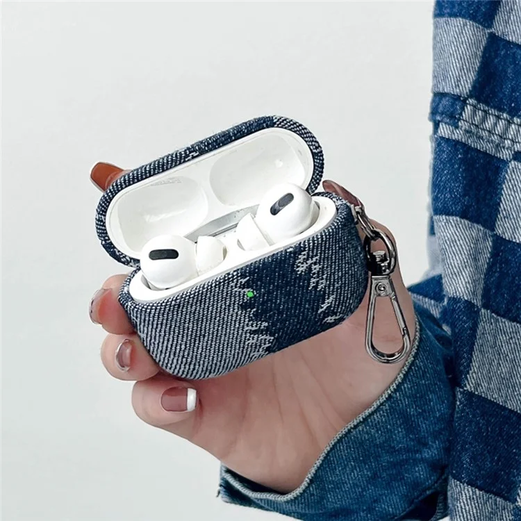 Protective Case for AirPods Pro 2 Splicing Denim Bluetooth-compatible Earphone Cover with Metal Hook - Style A