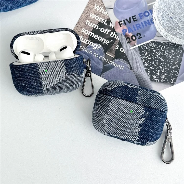 Protective Case for AirPods Pro 2 Splicing Denim Bluetooth-compatible Earphone Cover with Metal Hook - Style A