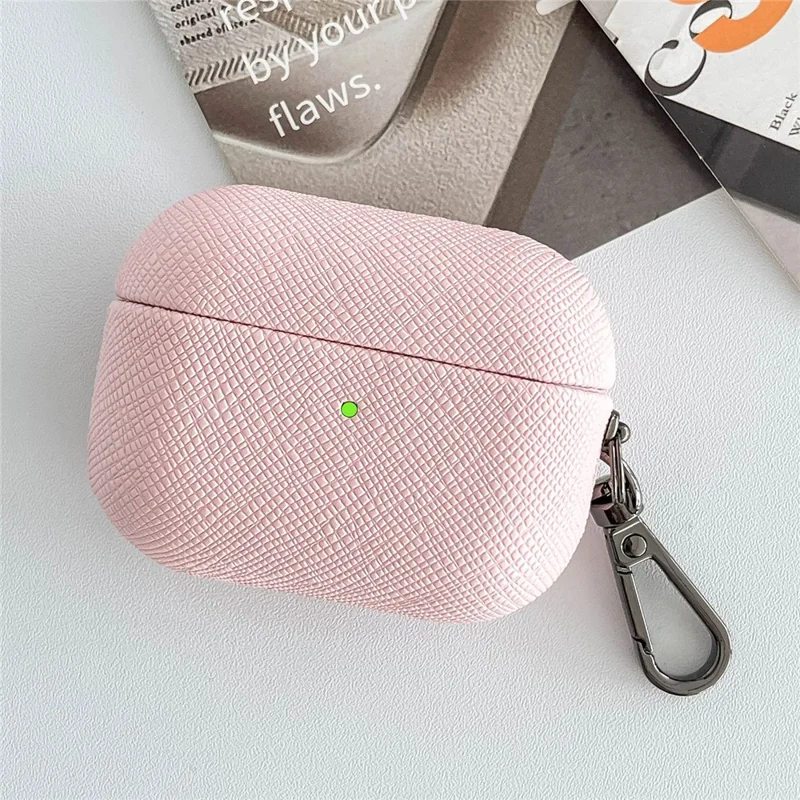 For Apple AirPods 3 Cross Texture Bluetooth-compatible Earphone Cover PU Leather Protective Case - Pink