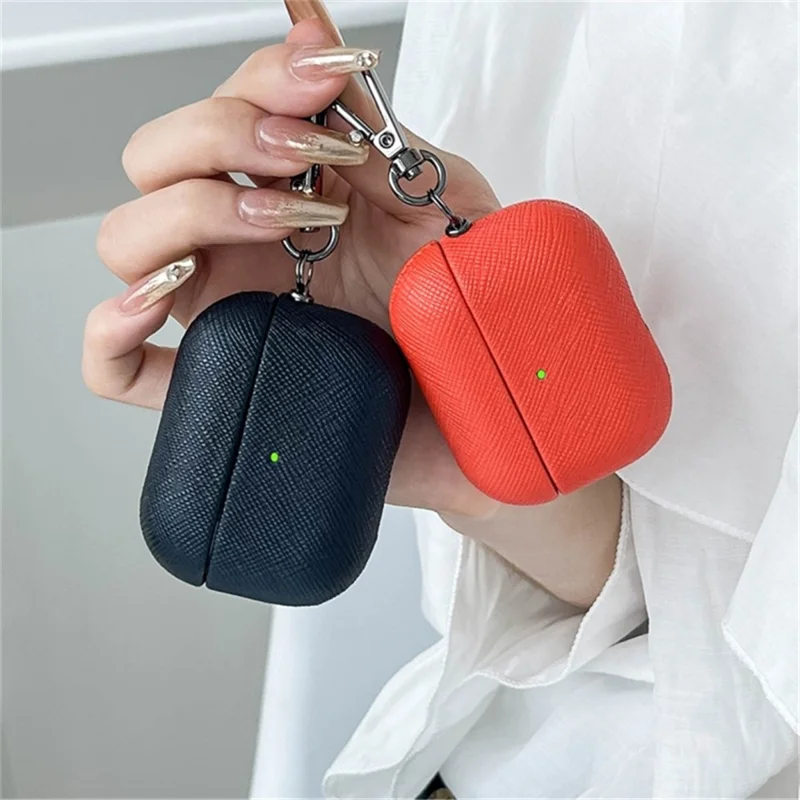 For Apple AirPods Pro Bluetooth-compatible Earphone Cover Cross Texture PU Leather Protective Case - Pink