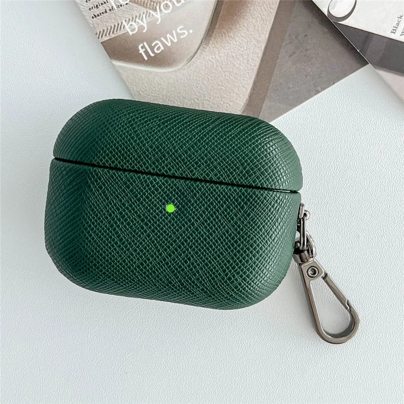 Für AirPods Pro 2 Bluetooth-Ohrhörer-Cover, Kreuzstruktur, PU-Leder, Anti-Drop-Hülle - Grün