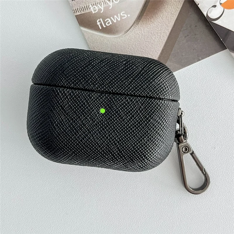 Für AirPods Pro 2 Bluetooth-Kopfhörer-Cover, Kreuz-Textur PU-Leder Anti-Drop-Hülle - Schwarz