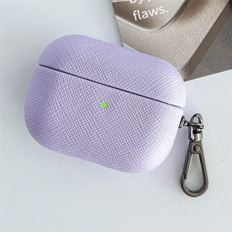 Pour AirPods Pro 2 Bluetooth Casque Couverture Texture Croisée Cuir PU Anti-chute Étui - Violet