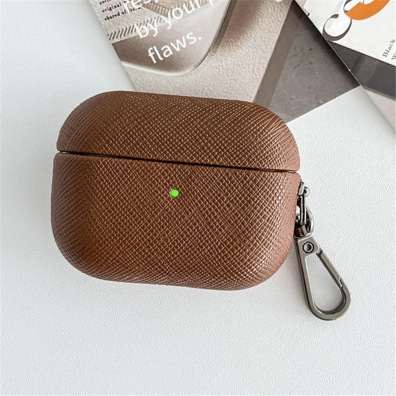 For AirPods Pro 2 Bluetooth-compatible Earphone Cover Cross Texture PU Leather Anti-drop Case - Brown