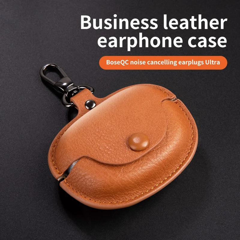 For Bose QuietComfort Ultra Earphone Case PU Leather+PC Bluetooth-compatible Earbud Protective Cover - Brown