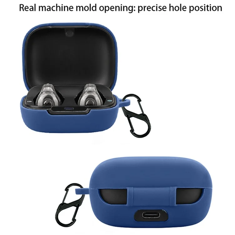 For Soundcore C30i Charging Case Cover Bluetooth-compatible Earbuds Silicone Case with Buckle - Dark Blue
