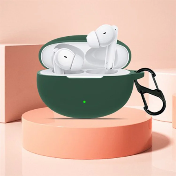 For Oppo Enco Air3 Pro Shockproof Case Silicone Anti-Lost Earphone Cover with Buckle - Blackish Green