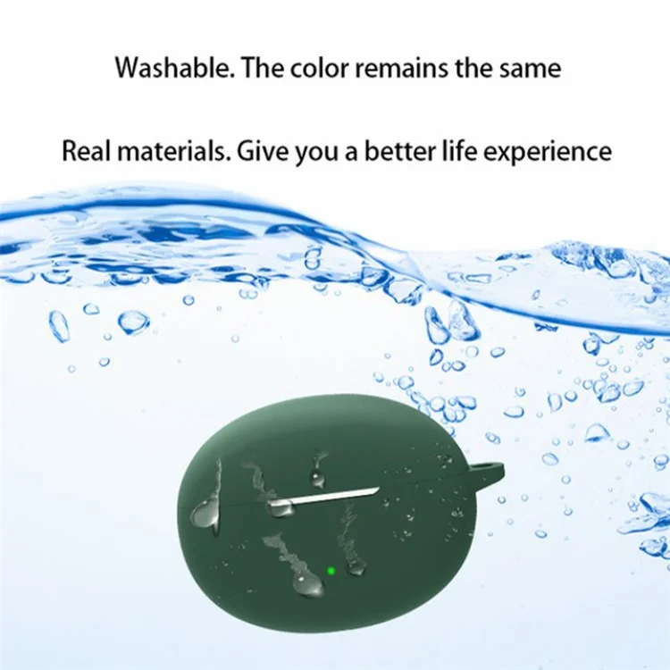 For Oppo Enco Air3 Pro Shockproof Case Silicone Anti-Lost Earphone Cover with Buckle - Blackish Green