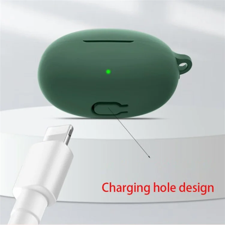 For Oppo Enco Air3 Pro Shockproof Case Silicone Anti-Lost Earphone Cover with Buckle - Blackish Green