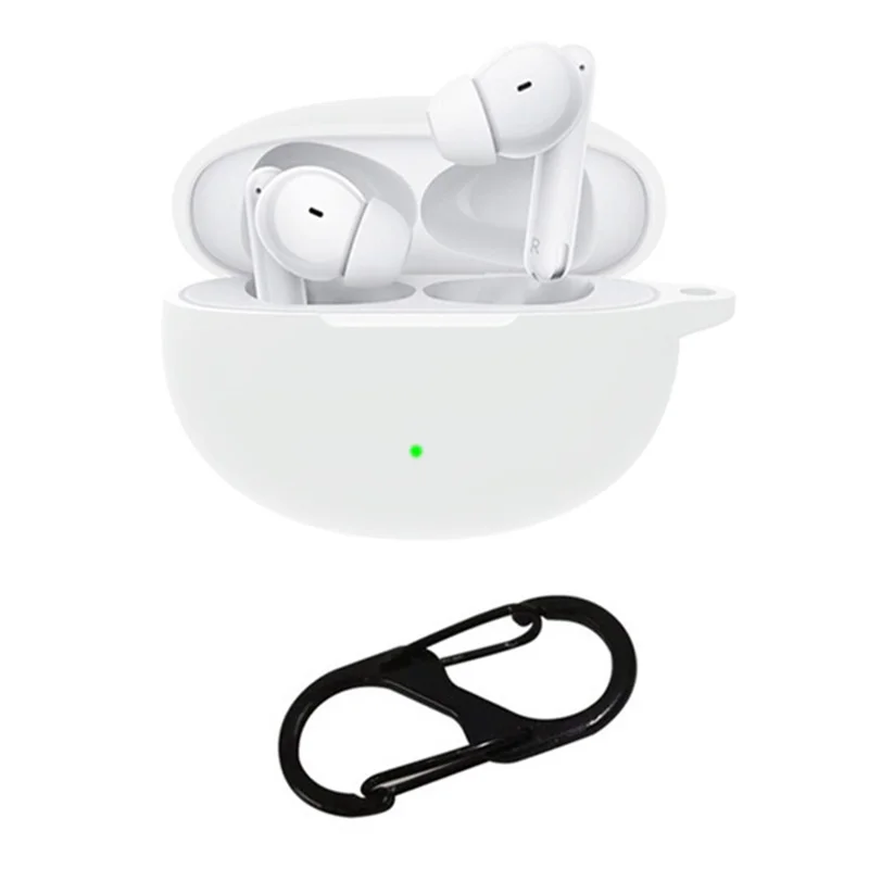 For Oppo Enco Air3 Pro Shockproof Case Silicone Anti-Lost Earphone Cover with Buckle - White