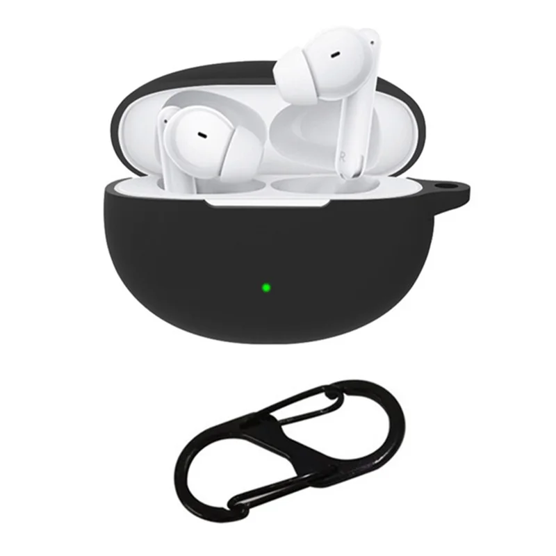 For Oppo Enco Air3 Pro Shockproof Case Silicone Anti-Lost Earphone Cover with Buckle - Black